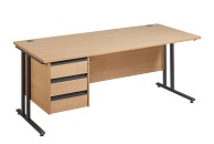 Cantilever Straight Desk with 3 Drawer Pedestal
